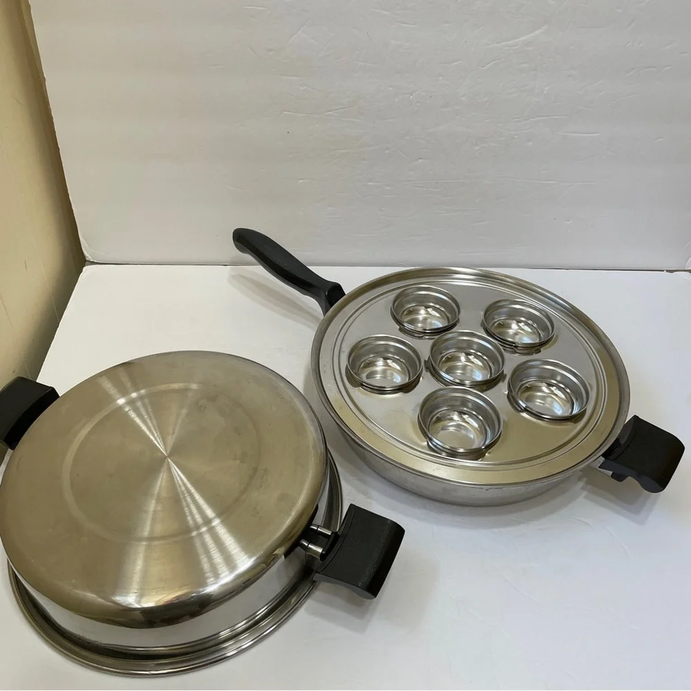 VINTAGE NEW ERA STAINLESS‎ STEEL SKILLET WITH LID AND EGG POACHER
